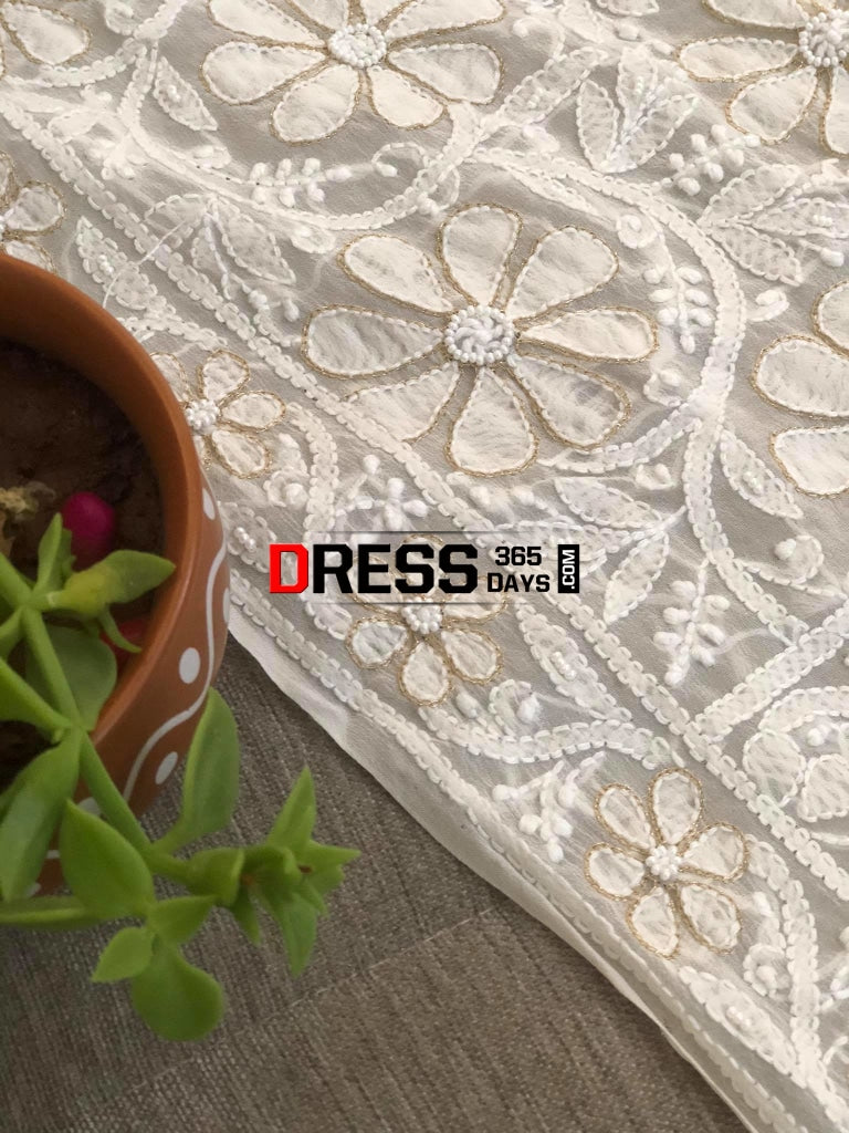 Ivory Pearl & Zari Chikankari Dupatta