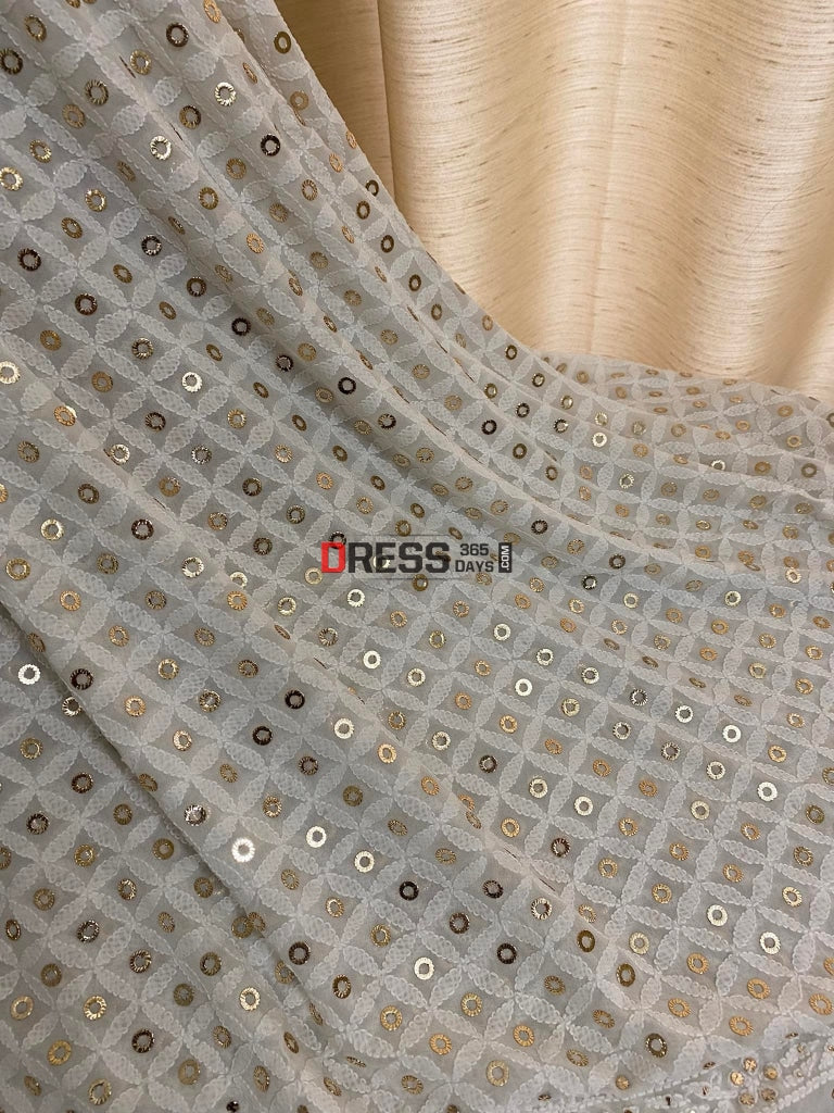 Ivory Ring Mukaish Chikankari Dupatta