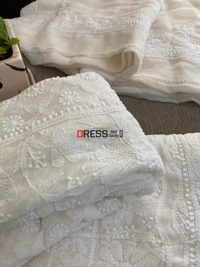 Ivory White Lucknowi Chikan Anarkali Chikankari