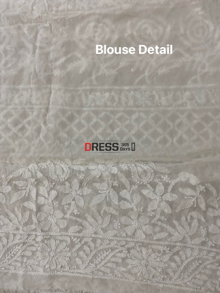 Ivory White Lucknowi Chikan Saree Chikankari