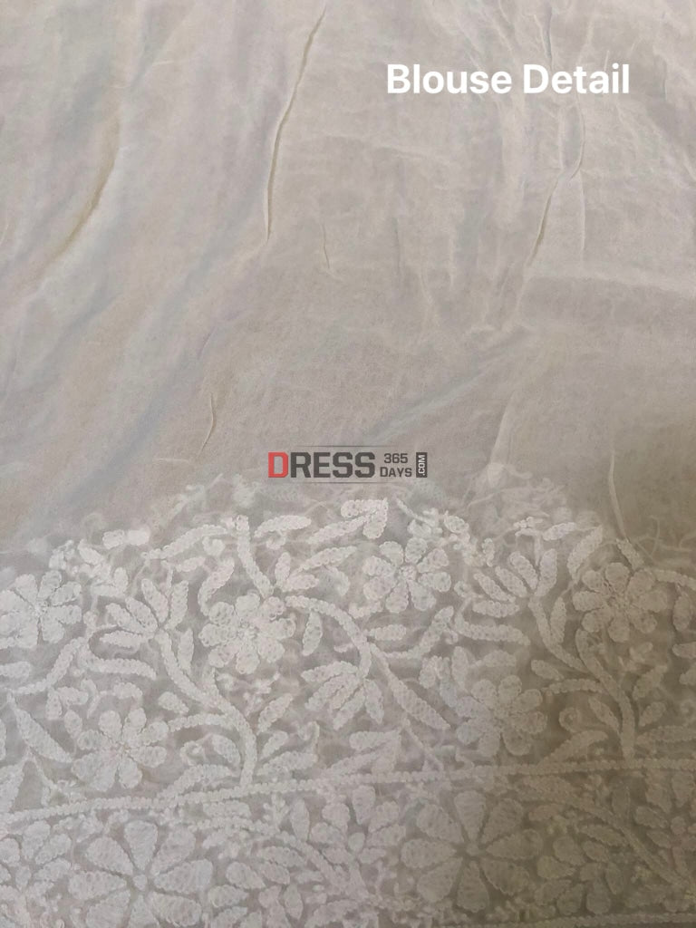 Ivory White Lucknowi Chikanakari Saree Chikankari