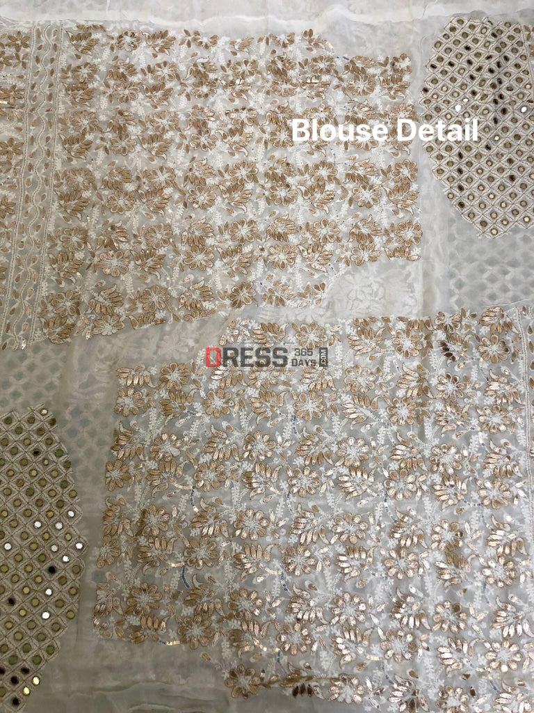 Ivory White Mirror & Chikankari Lehenga Set
