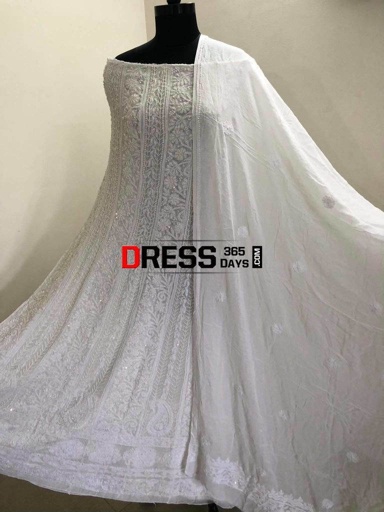Ivory White Pearl & Chikankari Anarkali Suit