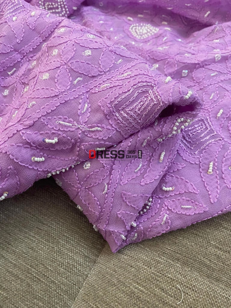 Lavender Chikankari Pearl Kurta Dupatta Set Suits