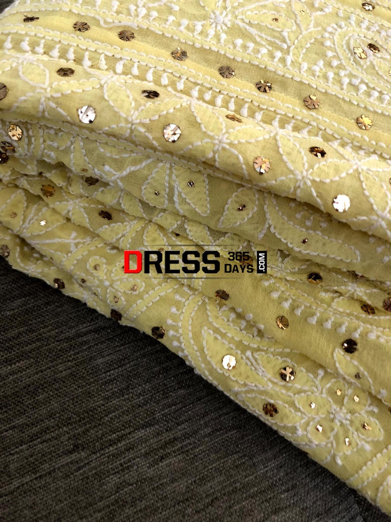 Lemon Yellow Kamdani & Chikankari Anarkali Suit