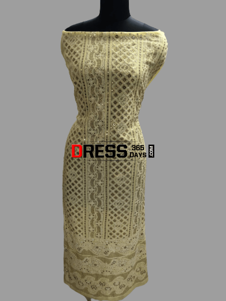 Lemon Yellow Ring Mukaish Chikankari Suit Suits