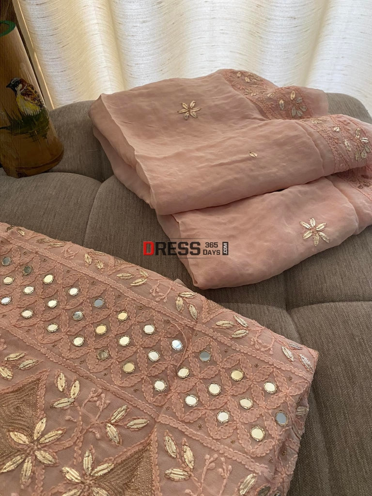 Light Peach Mirror & Gota Patti Lucknowi Chikankari Suit Suits