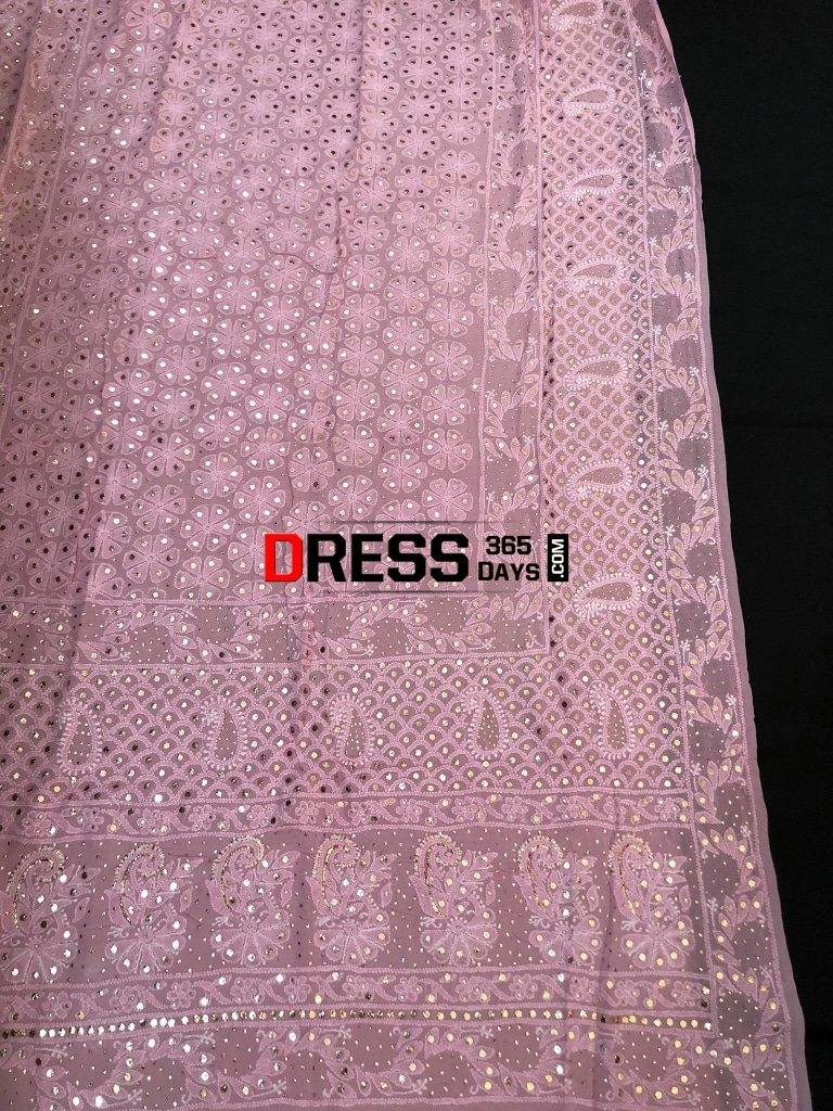 Light Pink Hand Embroidered Mukaish Chikankari Dupatta