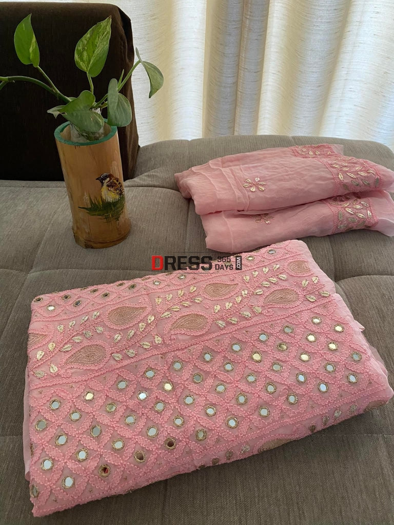 Light Pink Mirror & Gota Patti Lucknowi Chikankari Suit Suits