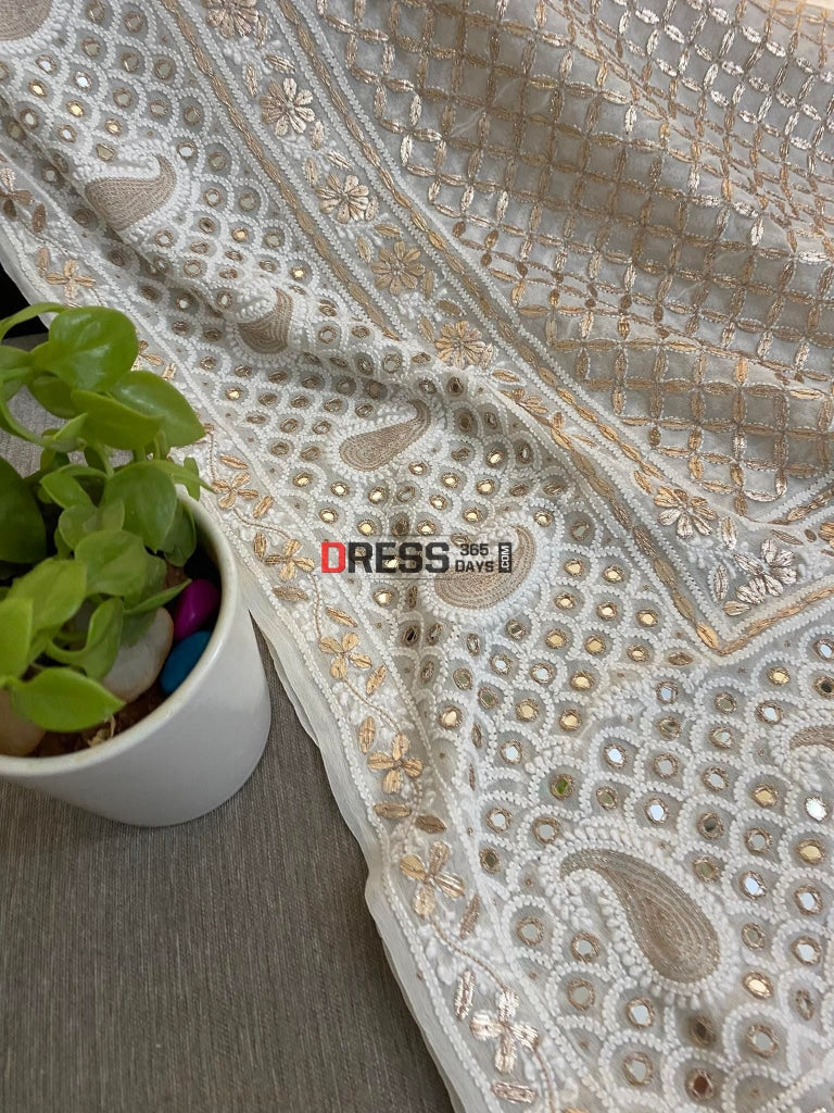 Lucknowi Mirror & Gota Patti Chikankari Dupatta
