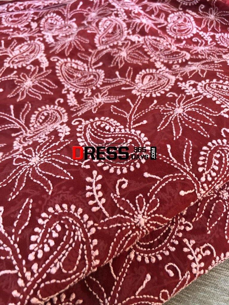 Maroon Lucknowi Chikankari Dupatta Suits