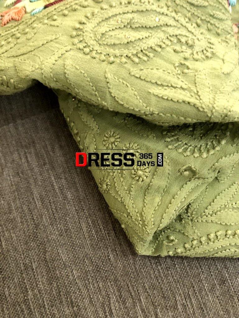 Mehndi Green Parsi Gara Chikankari Suit Suits