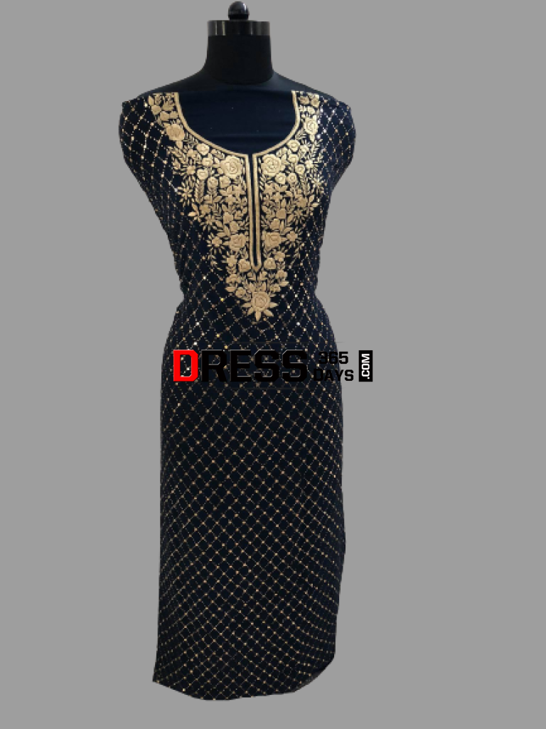 Midnight Blue And Gold Kamdani Parsi Gara Suit Suits