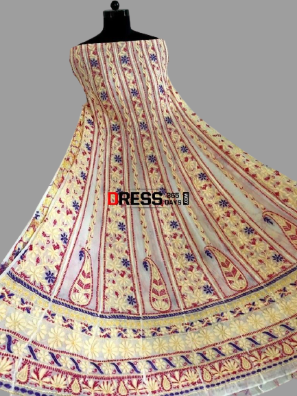 Multicolour Resham Work Chikankari Anarkali Suit (Anarkali and Dupatta)