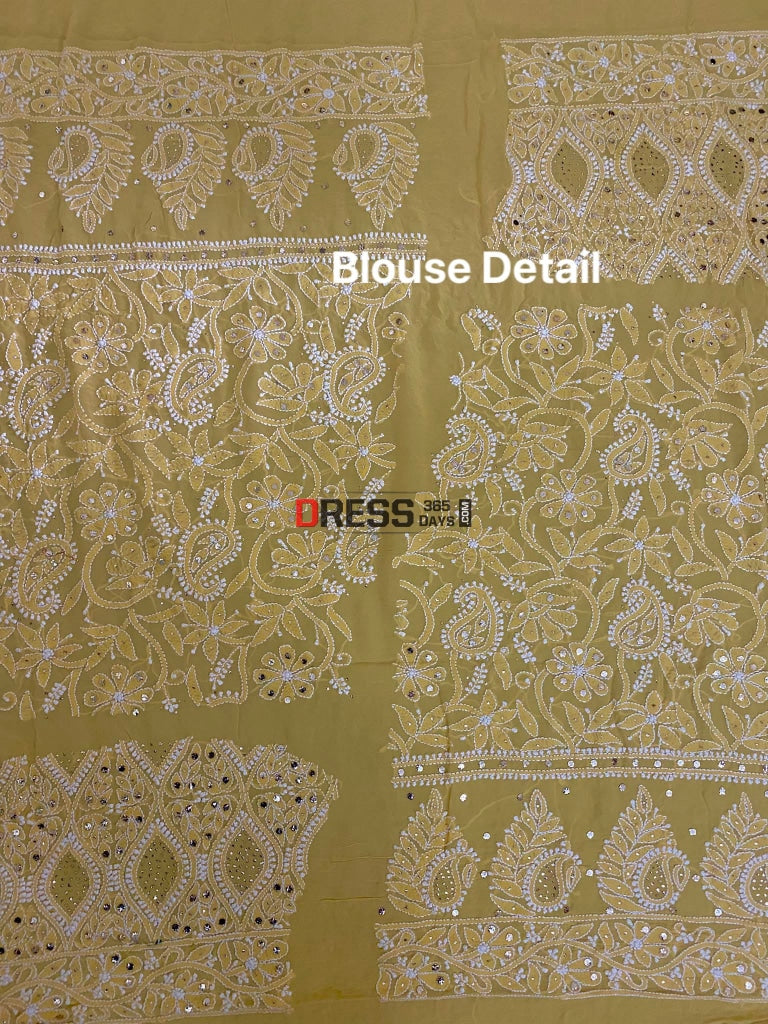 Mustard Yellow Chikankari And Kamdani Lehenga Set
