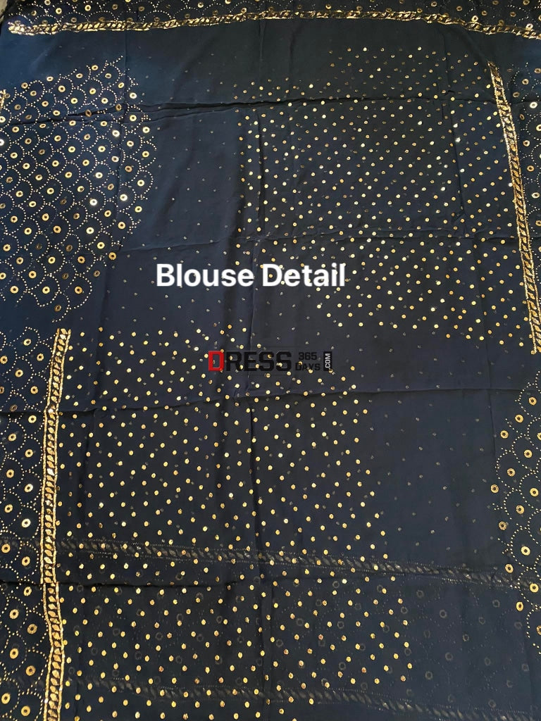 Navy Blue Golden Kamdani Lehenga Set