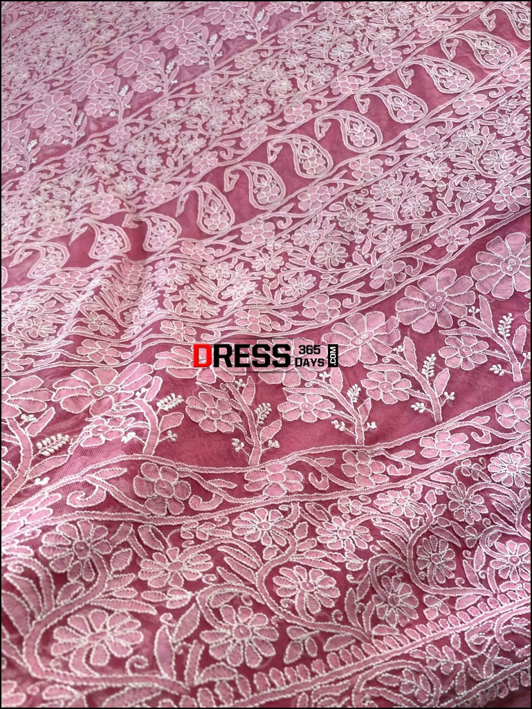 Net Fabric Lucknow Chikankari Saree Saree