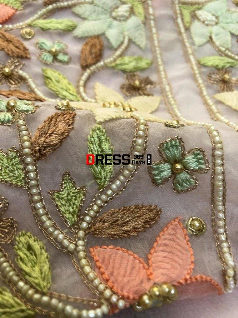 Organza Beads And Pari Gara Suit Chikankari Suits