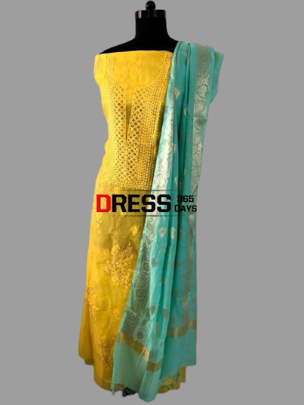 Organza Chikankari Beads Aari Zari Suit - Dress365days