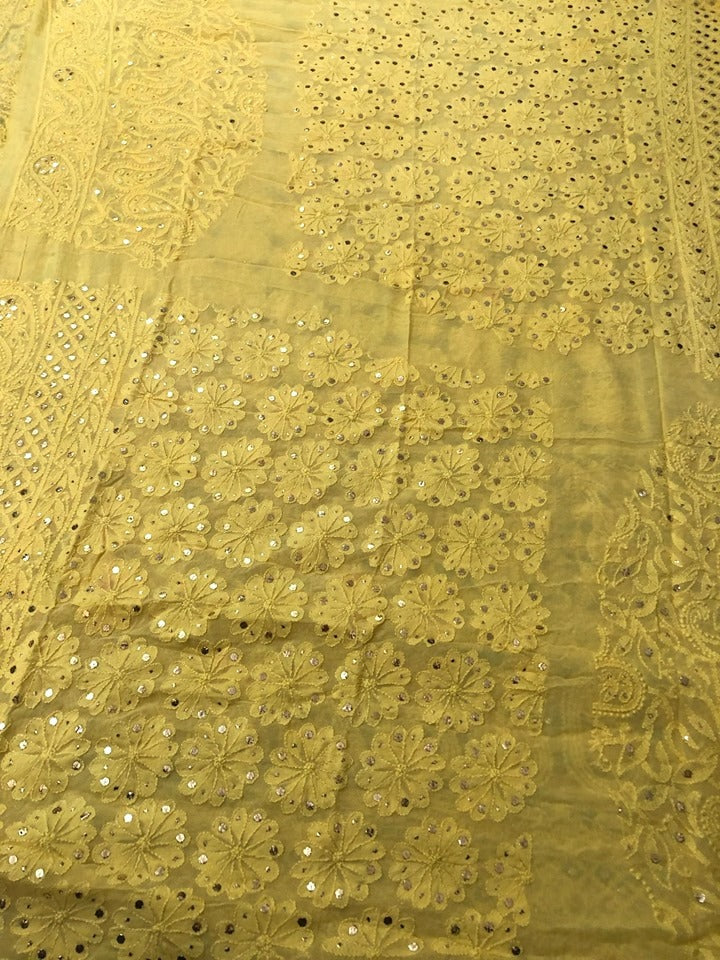Yellow Lucknow Chikankari Mukaish Lehenga Set