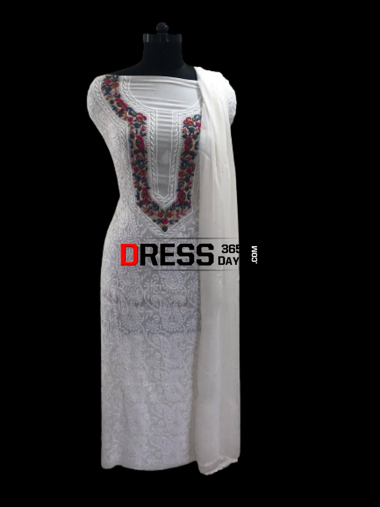 Parsi Gara Neckline Chikankari Suit