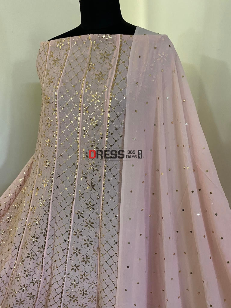Pastel Pink Kamdani Anarkali Suit Chikankari
