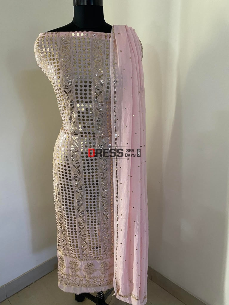 Pastel Pink Pure Georgette Kamdani Suit Chikankari Suits