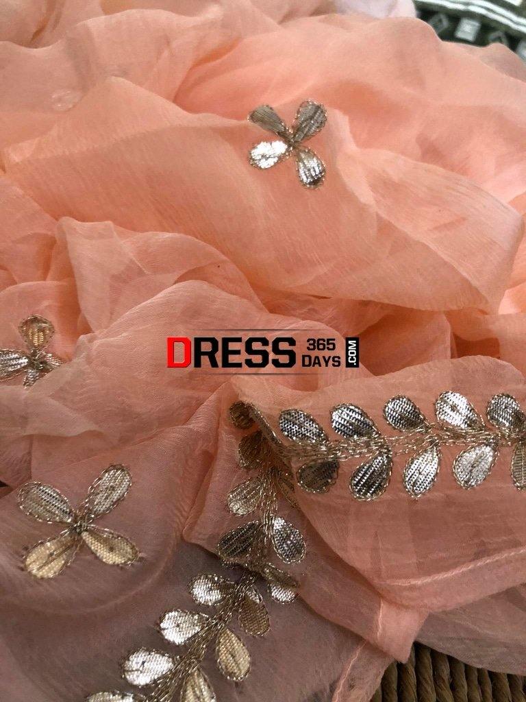 Peach Chiffon Dupatta With Gota Patti Chikankari