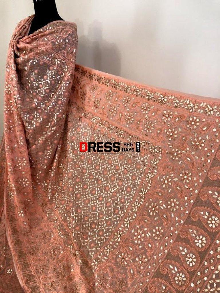 Peach Gota Patti Chikankari Lehenga Set