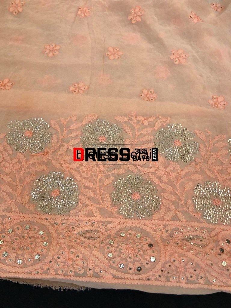 Peach Hand Embroidered Kamdani Chikankari Saree