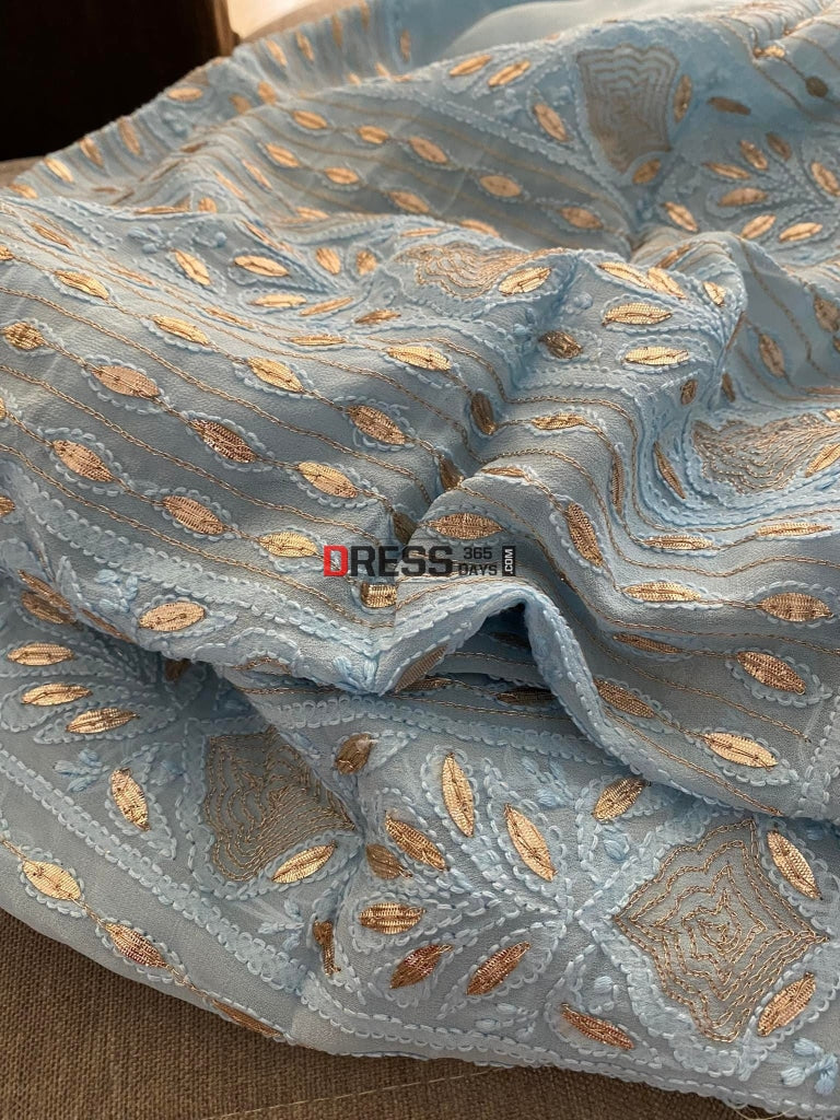 Powder Blue Chikankari Gota Patti Kurta Dupatta Set Suits