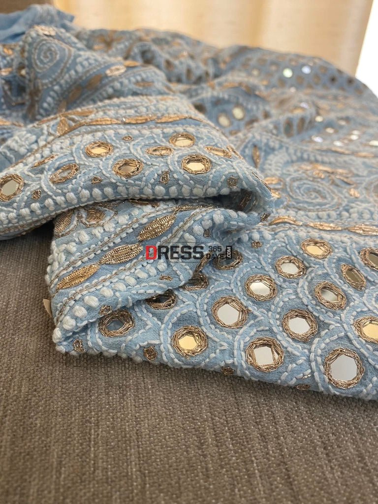 Powder Blue Lucknowi Mirror & Gota Patti Chikankari Anarkali