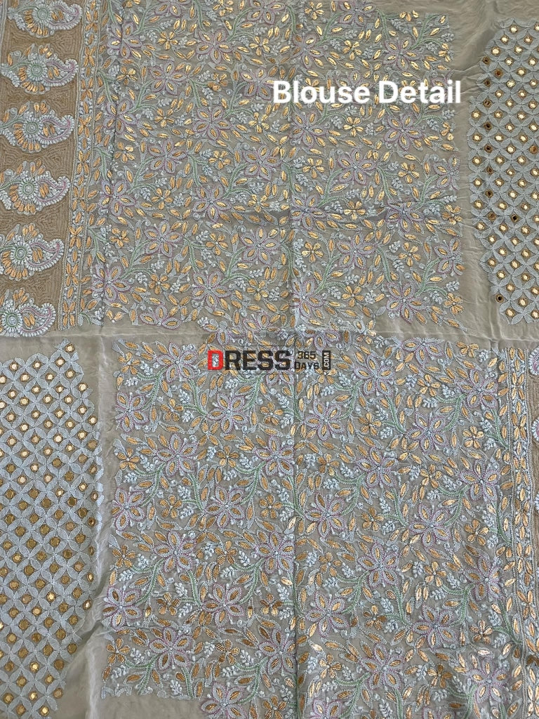 Powder Blue Multicolour Chikankari & Mirror Lehenga Set