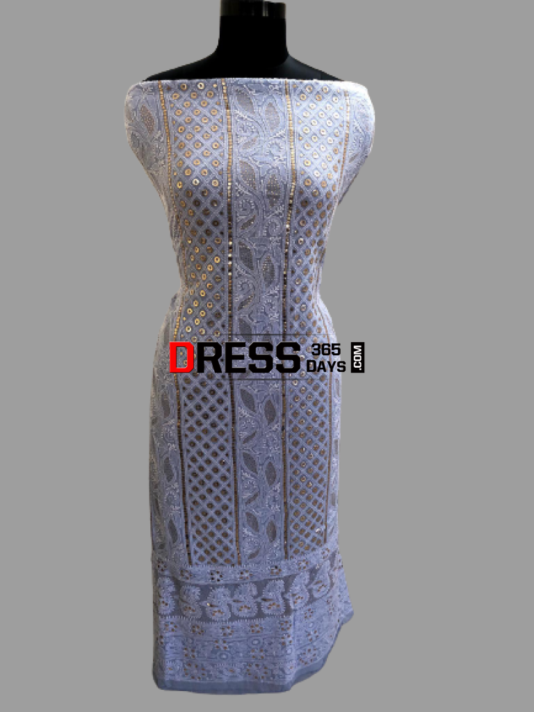 Powder Blue Ring Mukaish Chikankari Suit Suits
