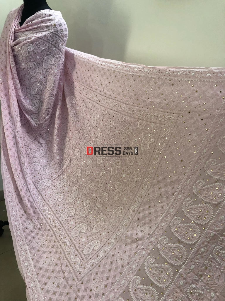 Powder Pink Kamdani Work Chikankari Dupatta