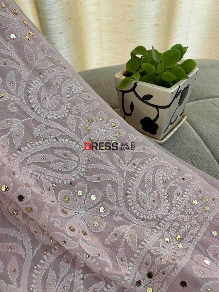 Powder Pink Mukaish Chikankari Kurti Fabric (Only Kurti)