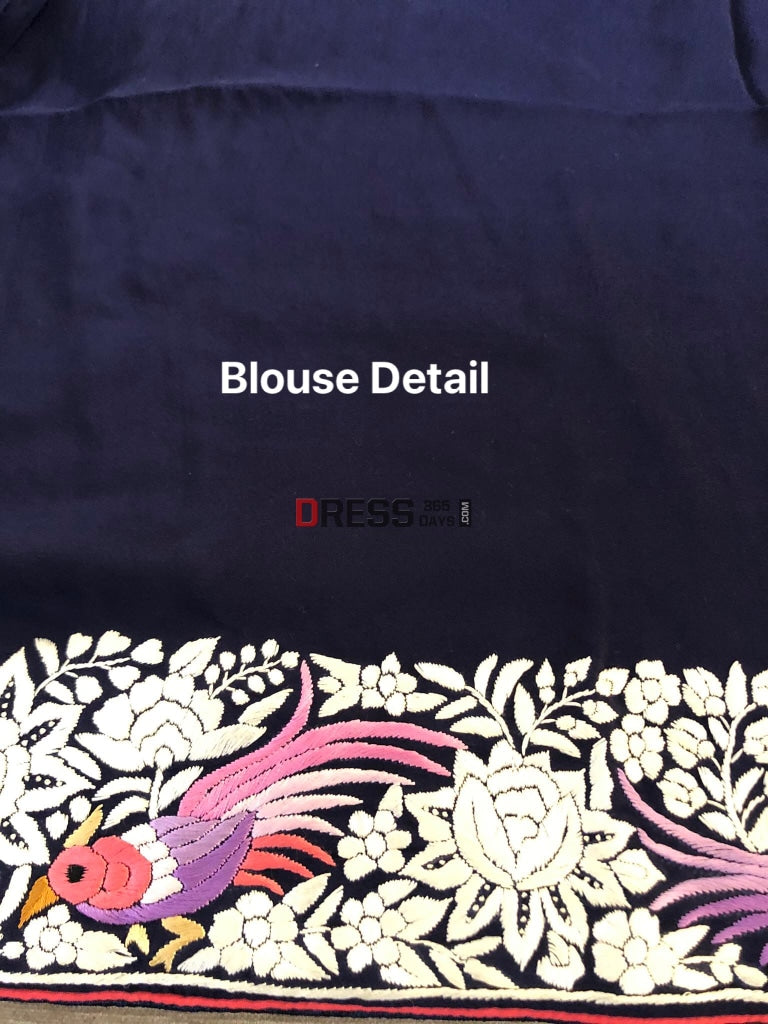 Pure Crepe Silk Navy Multicolour Parsi Gara Saree