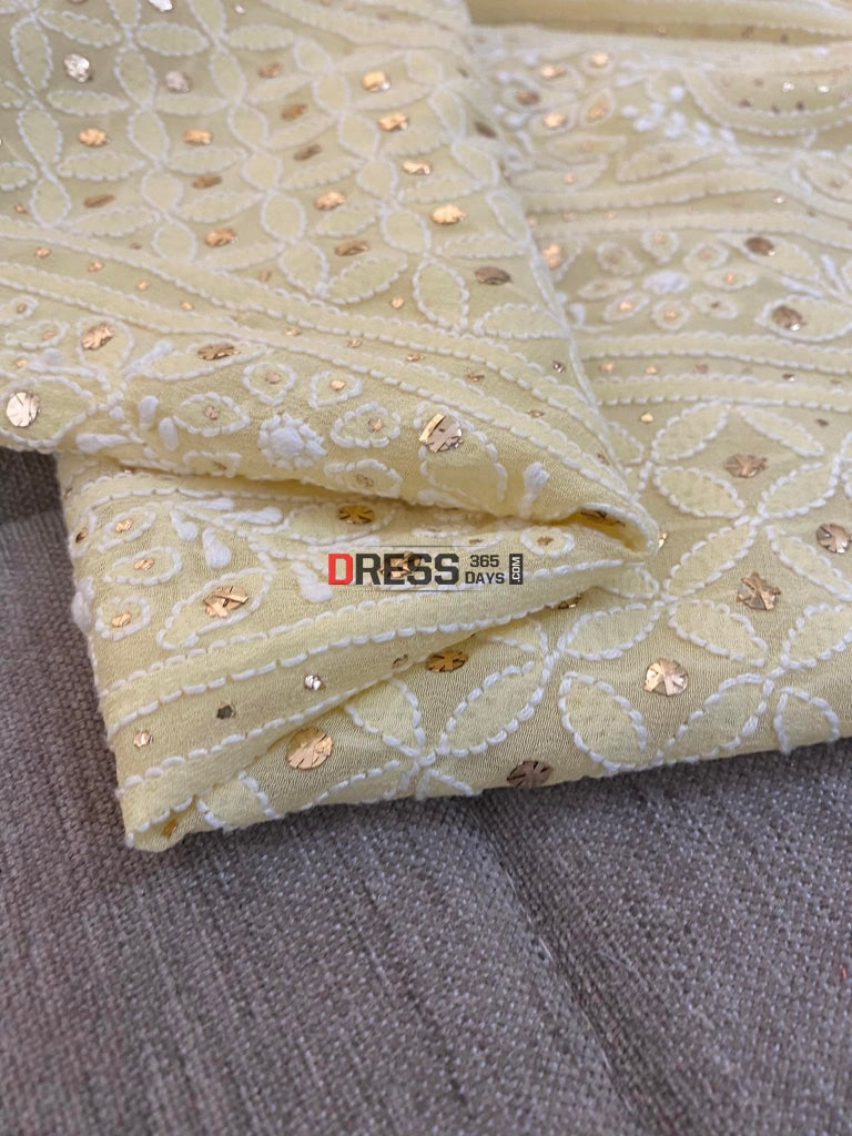 Light Yellow Color Chikankari With Mukaish Work And Pure Georgette Fabric Suit main image 0