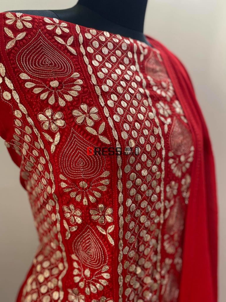 Red Chikankari Gota Patti Suit Suits