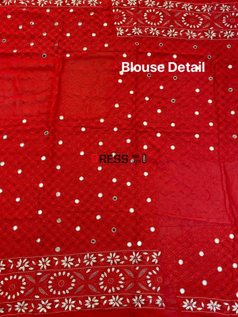 Red Lucknowi Mirror & Gota Patti Lehenga Set Chikankari