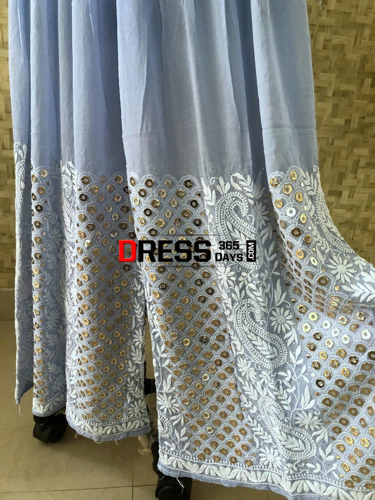 Ring Mukaish Chikankari 3 Piece Sharara Set Suits