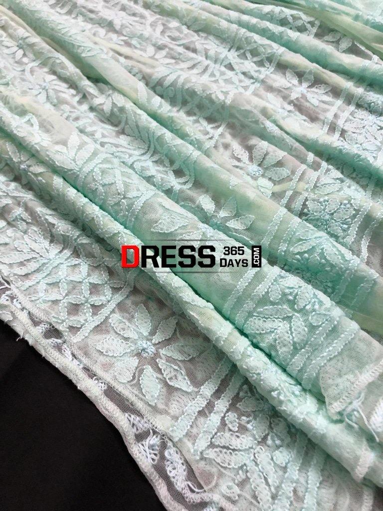 Sea Green Net Lucknowi Chikankari Anarkali