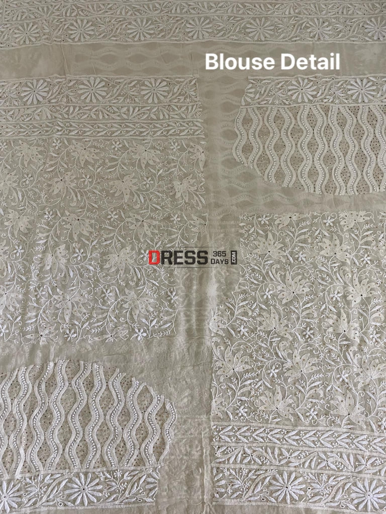 Superfine Ivory Chikankari Kamdani Lehenga Set