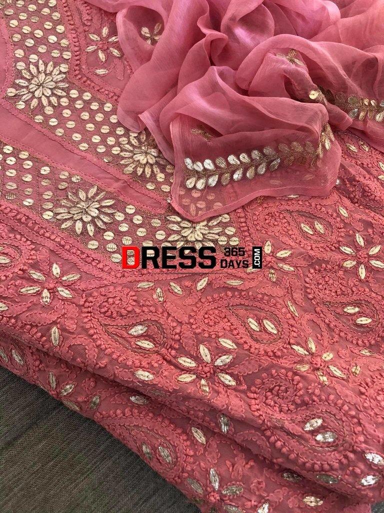 Taupe Pink Gota Patti Chikankari Suit Suits