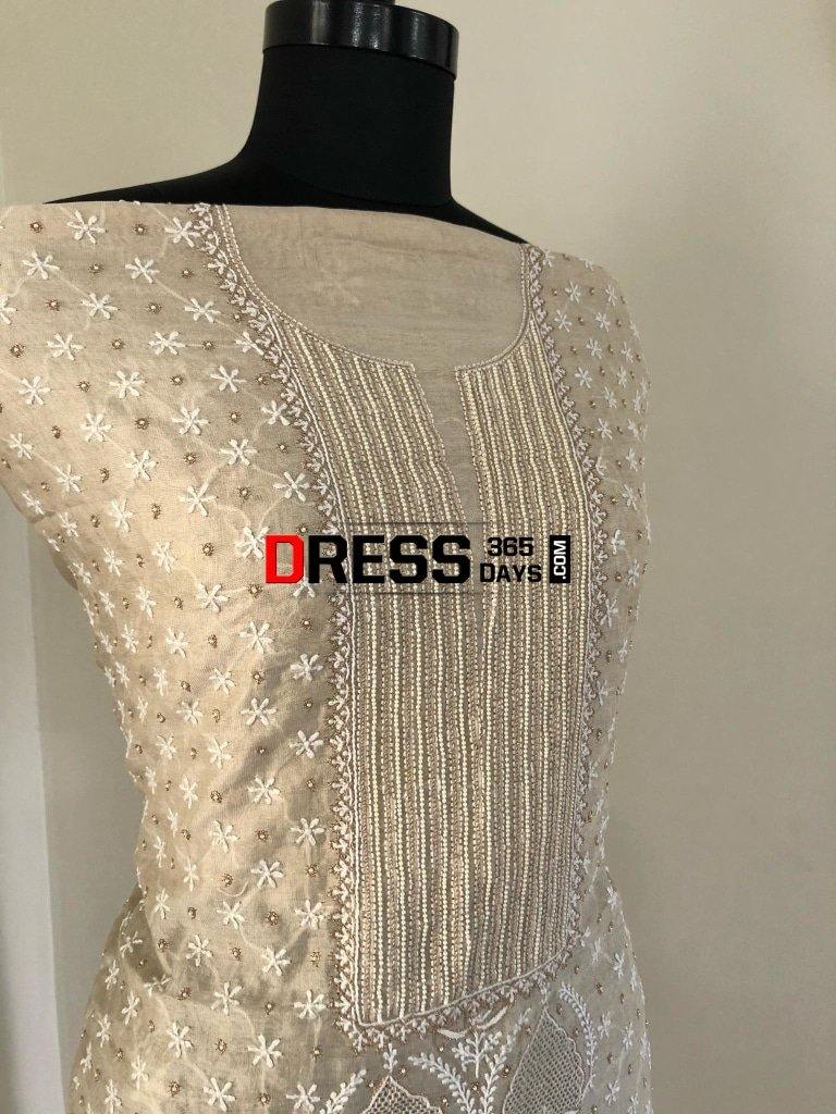 Tissue Chanderi Beads Andjaali Work Chikankari Suit Suits