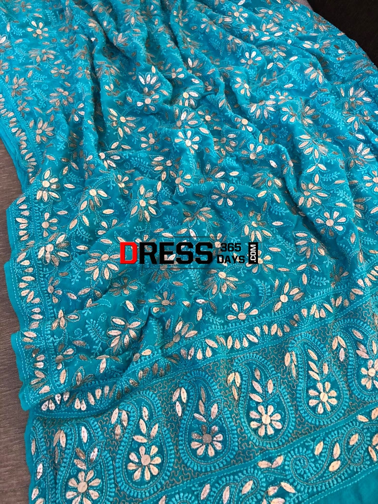 Turquoise Green Gota Patti Chikankari Dupatta