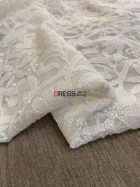 White Georgette Kurti Fabric Chikankari