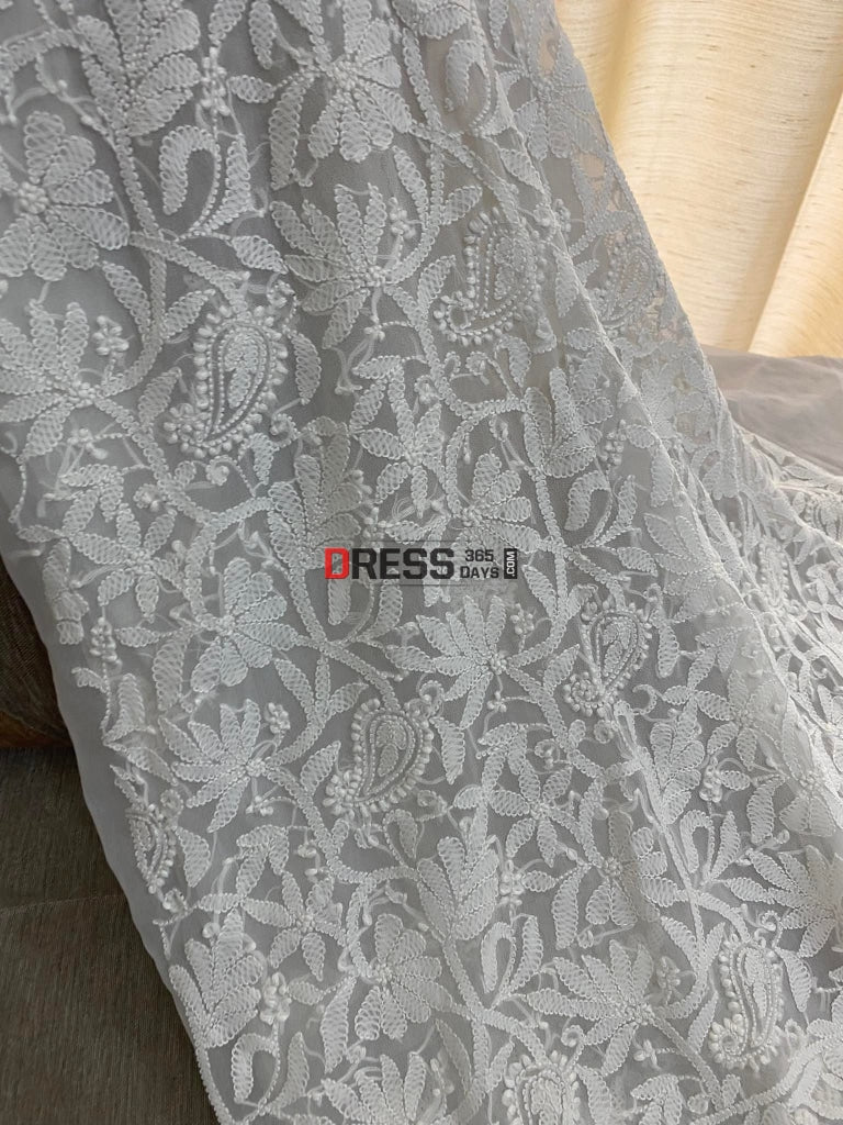 White Georgette Kurti Fabric Chikankari