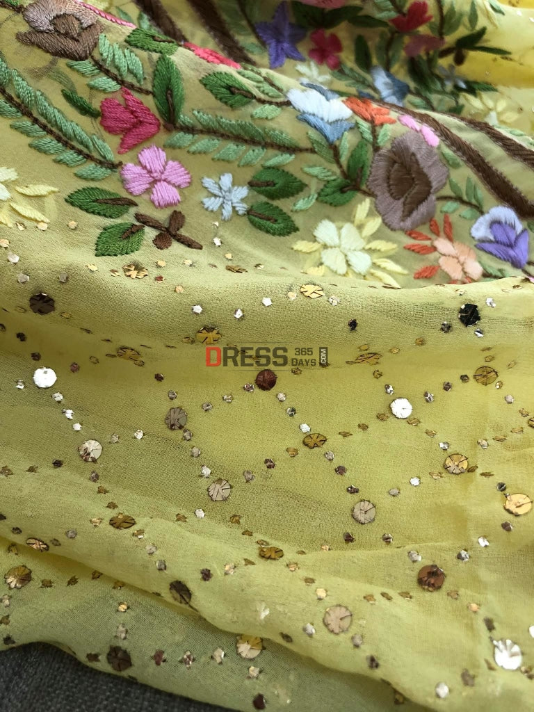 Yellow Kamdani Suit With Parsi Gara Embroidered Neckline Suits