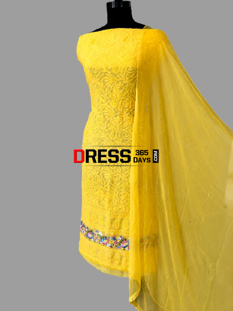 Yellow Parsi Gara Chikankari Suit Suits